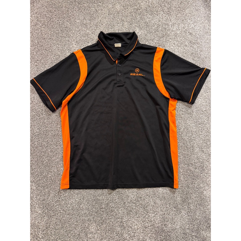 Barco Polo Shirt Men XL* Black Orange Regal Embroidered Short Sleeve Uniform Top